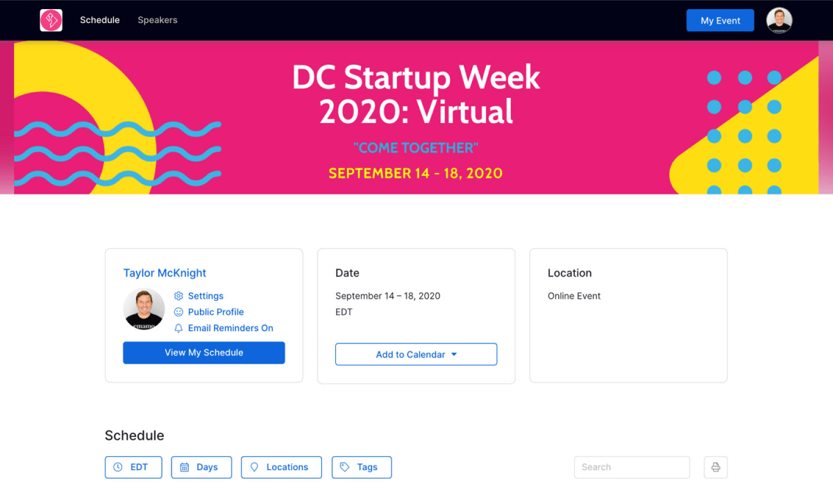 DC Startup Week on Emamo's event platform
